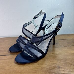 Adrianna Papell Womens 8.5 Navy Blue Strappy Mesh Formal Heels Shoes